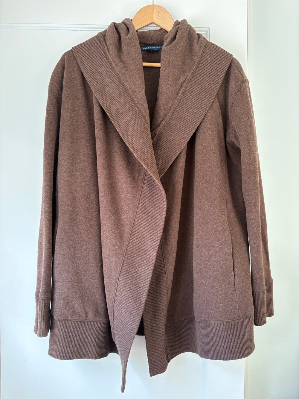 Brown Hooded Open-Front Women's Knit Cardigan
